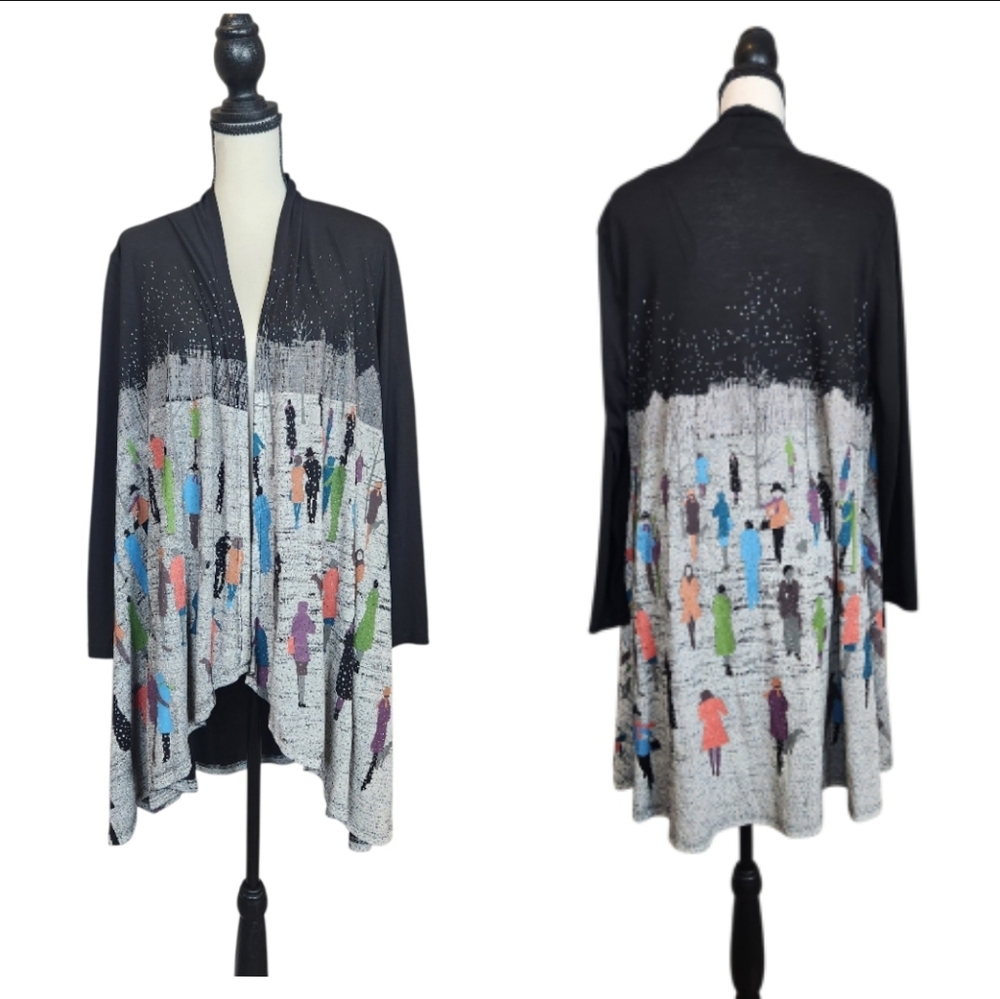 A‎ Walk In The Park Winter Scene Cardigan Size Large